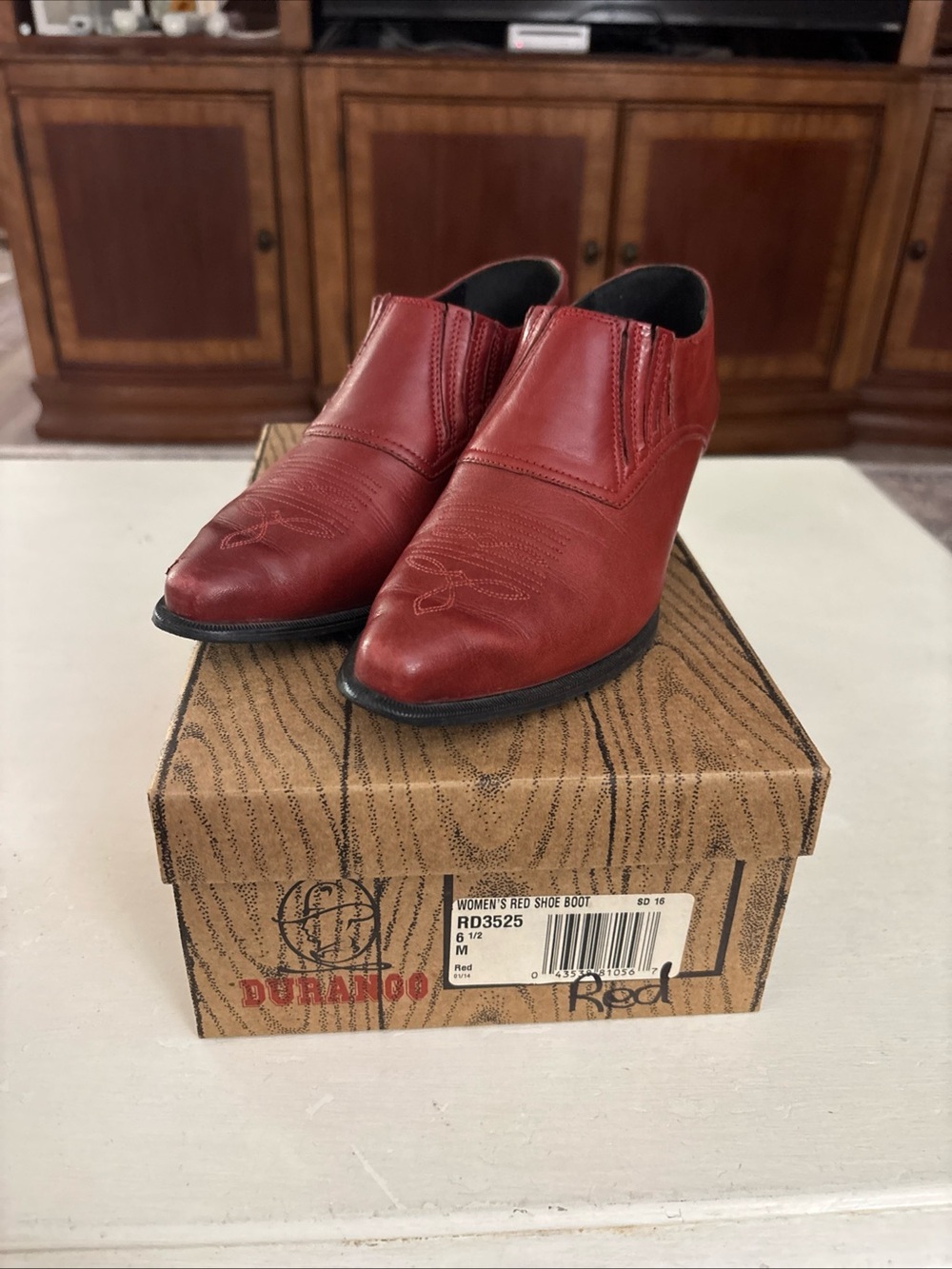 Durango Red Leather Slip-On Western Ankle Boots